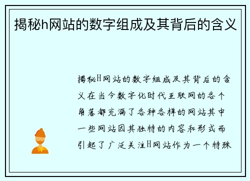 揭秘h网站的数字组成及其背后的含义